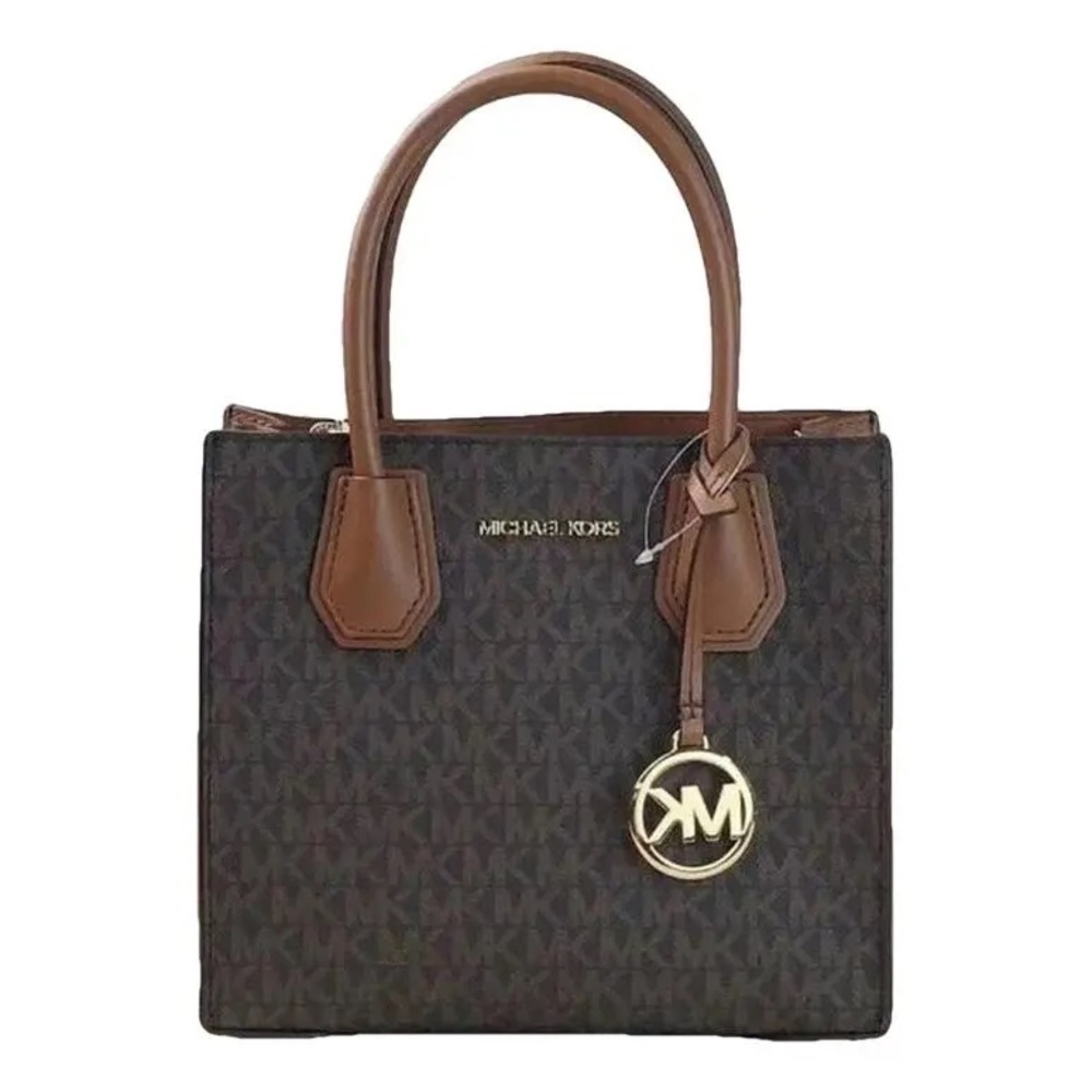 Michael Kors Mercer Medium Logo And Leather Accordion Crossbody Bag-Brown